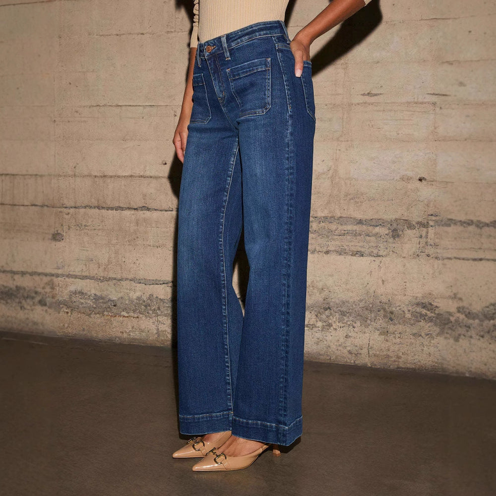 Womens High-waisted Denim Jeans With A Wide Straight Leg