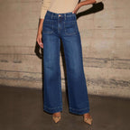 Womens High-waisted Denim Jeans With A Wide Straight Leg