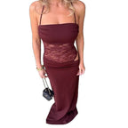 Lace-Panel Halter-Strap Sexy Dress