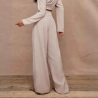 Womens Waist-revealing Straight-leg Pants And Long-sleeve Top Set