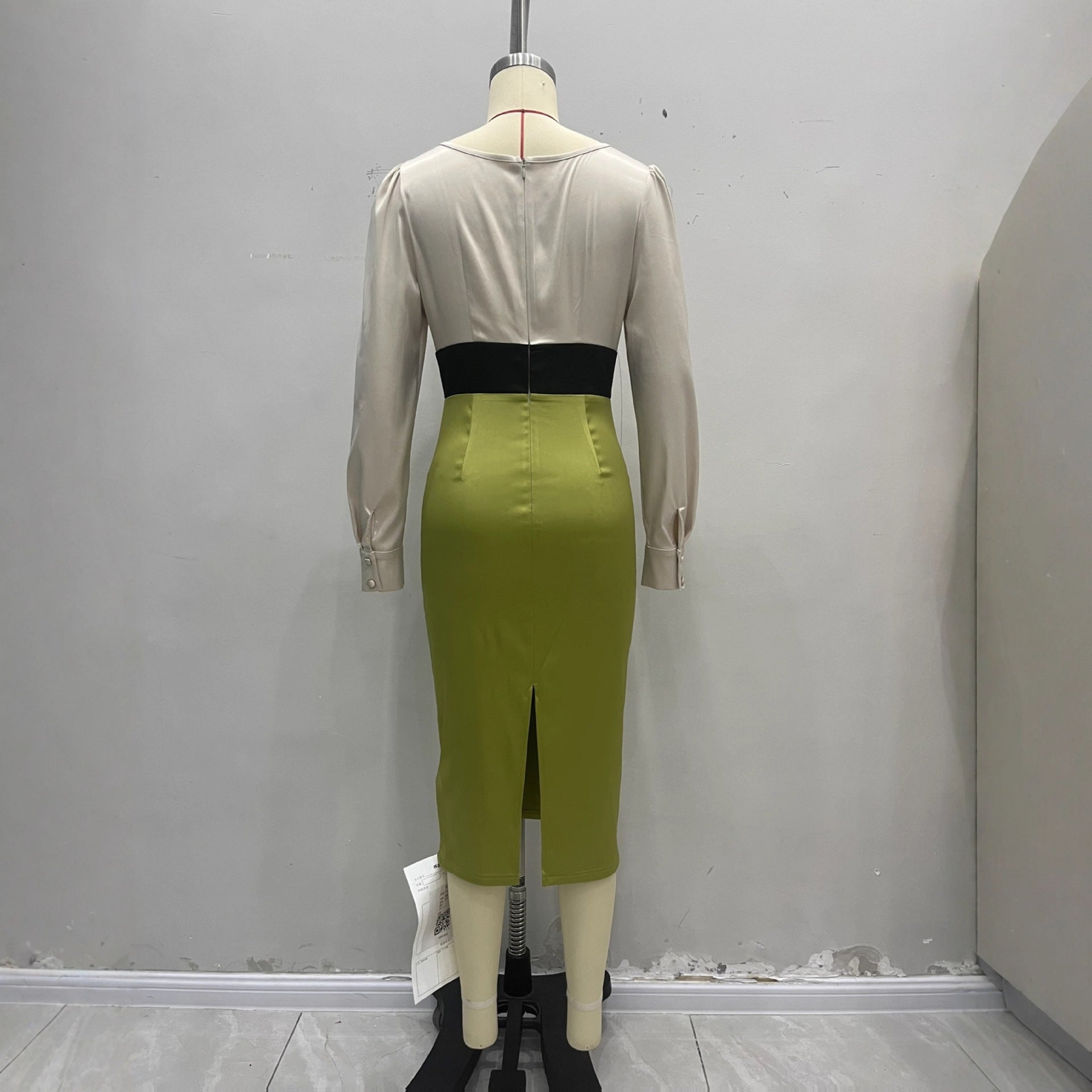 French-Elegant Lace-Trimmed Satin-Textured Midi Dress