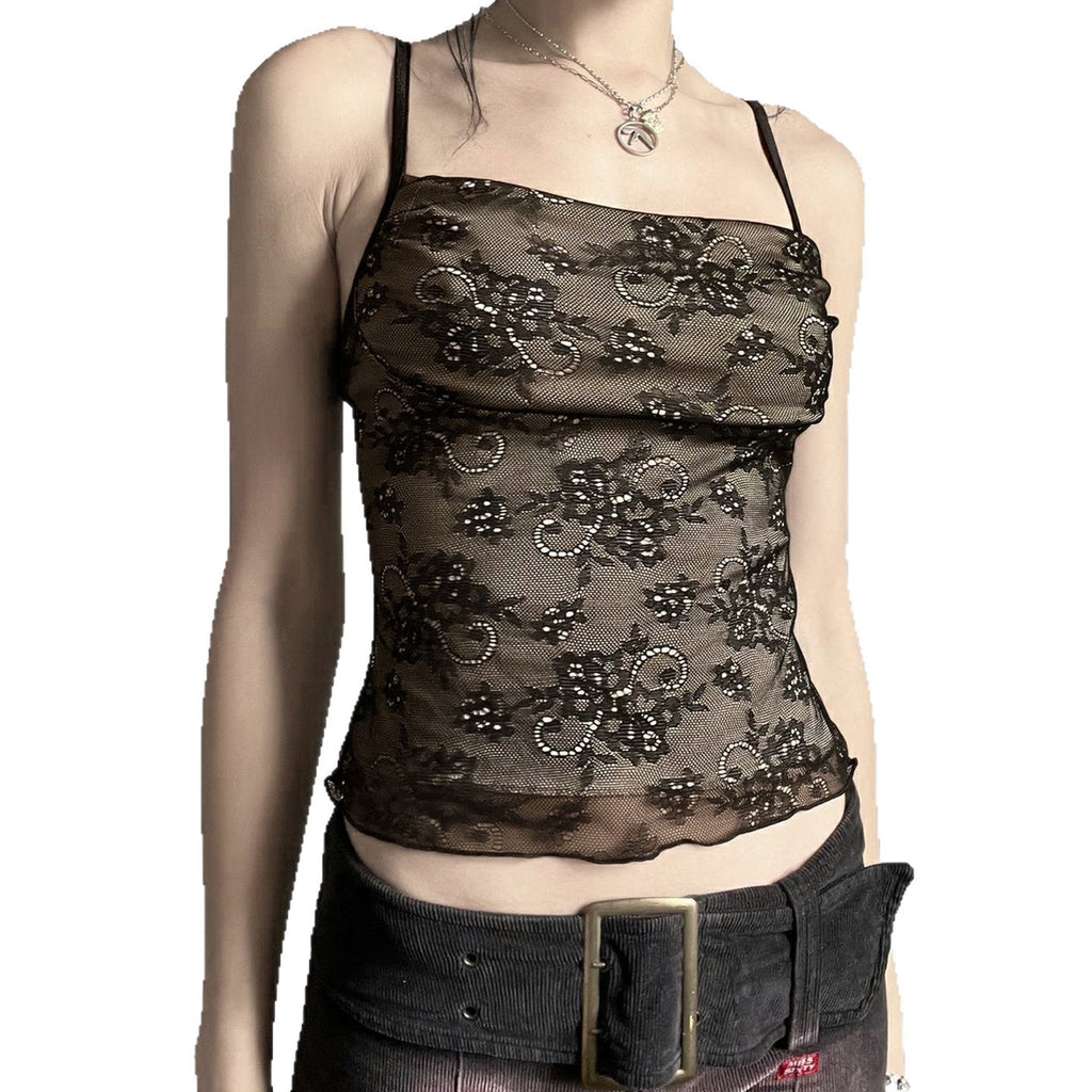 Printed Rhinestone Lace Camisole Top