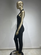 Halter Deep V Diamond Rose Tight Jumpsuit Party Dress