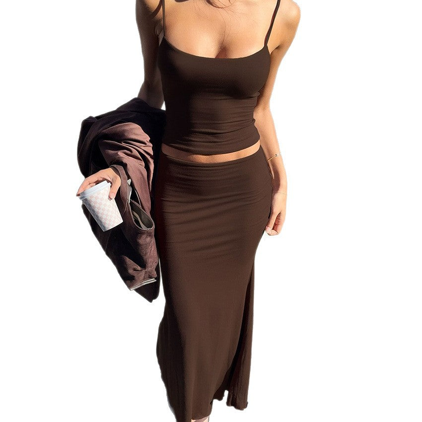 Womens Solid-Color Camisole And Sheath Skirt Set