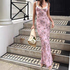 Floral Print Dress With Ruching Flattering Spaghetti Strap Bodycon Maxi Skirt