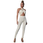 Womens Stylish Figure-hugging Cutout Halter Bodysuit