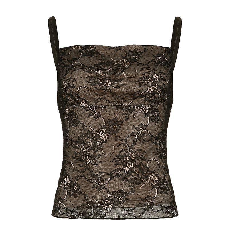 Printed Rhinestone Lace Camisole Top