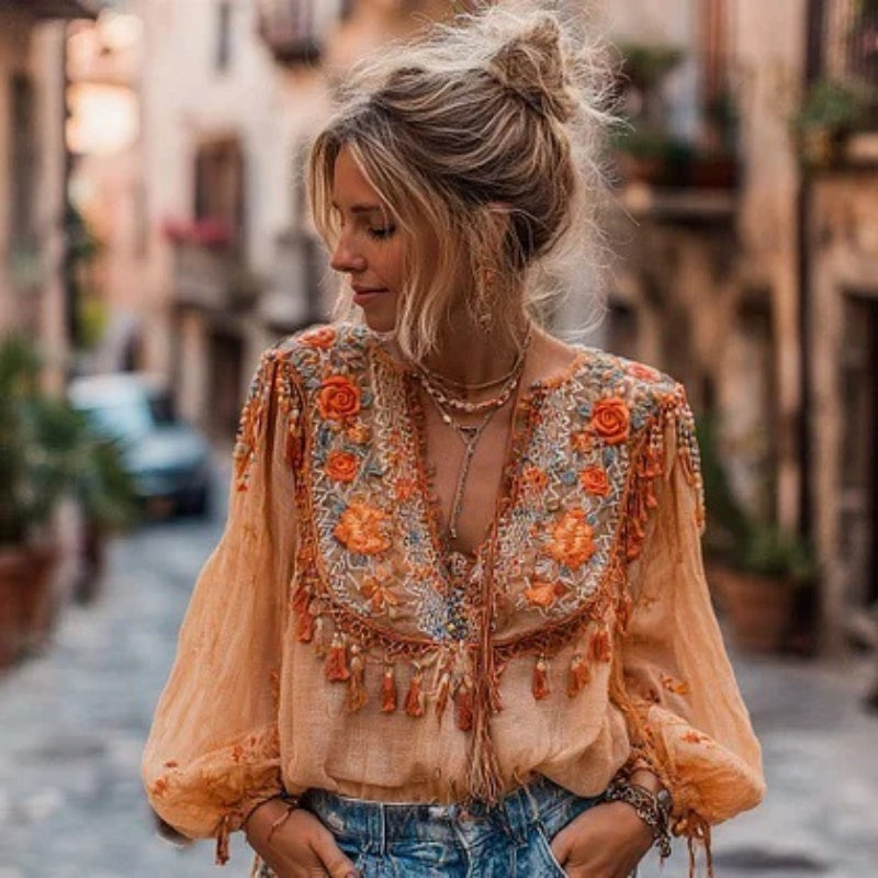 Sweet Effortless Korean-Style Fashion V-Neck Loose Long-Sleeve Shirt