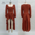 Womens Long-Sleeve Retro Western Solid-Color Dress Without Belt