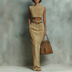 Fashionable Faux Suede Velour Set Vest And Pants