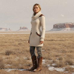 Casual Leather-Panelled Slim-Fit Turtleneck Knit Dress