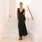 French-style Cake Dress With A Sleeveless V-neck For A Feminine Touch