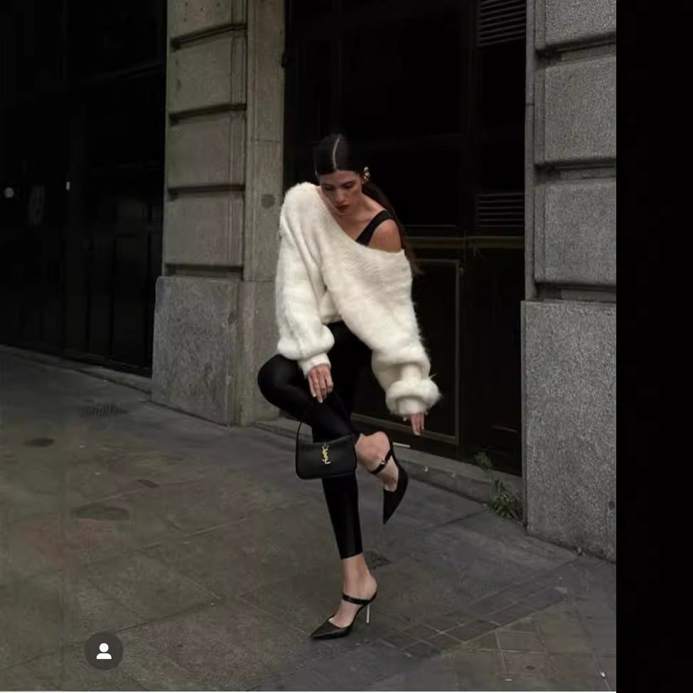 V-neck Backless Lace-up Midi Sweater For Women