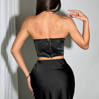 Womens Slim-Fit Backless Button-Down Sexy Tube Top