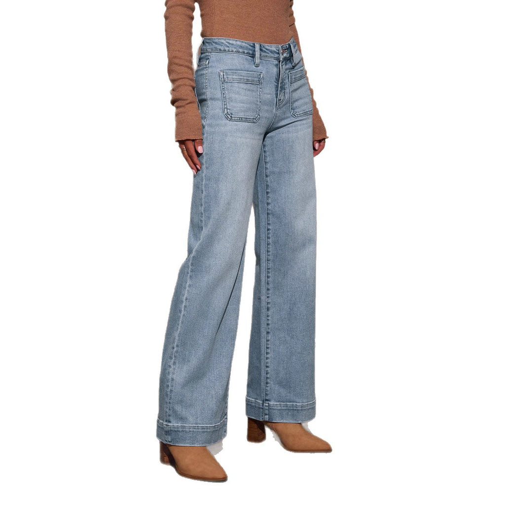 Womens High-waisted Denim Jeans With A Wide Straight Leg