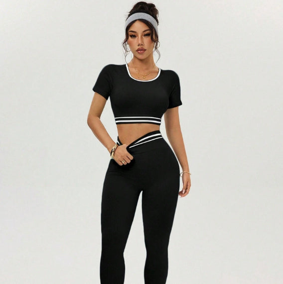 FallWinter European And American Color-Block Yoga Clothing Set