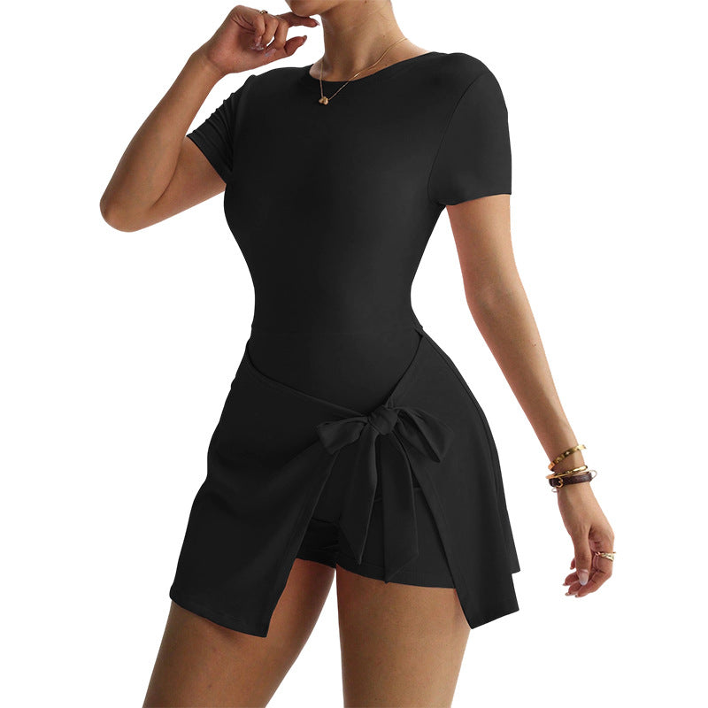 Womens Casual Outdoor Solid-Colored Yoga Jumpsuit Skirt