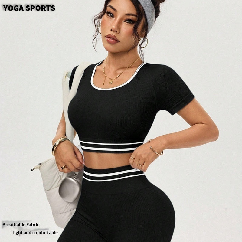 FallWinter European And American Color-Block Yoga Clothing Set