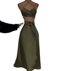 Tube-top Strap Vest And Waist-cinching Skirt Set