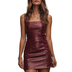 PU Leather Spice Tube Top Slip Bodycon Dress