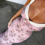 Floral Print Dress With Ruching Flattering Spaghetti Strap Bodycon Maxi Skirt