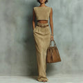 Fashionable Faux Suede Velour Set Vest And Pants
