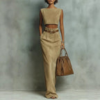 Fashionable Faux Suede Velour Set Vest And Pants