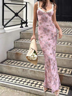 Floral Print Dress With Ruching Flattering Spaghetti Strap Bodycon Maxi Skirt