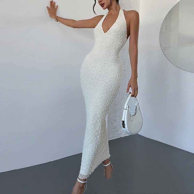 Stylish ChicAnd Elegant V-neck Backless Halter Summer Dress