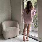 V-neck Backless Lace-up Midi Sweater For Women