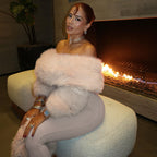 Autumn Winter Women Clothing Sexy Plush Stitching High Waist Slim Solid Color Jumpsuit