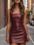 PU Leather Spice Tube Top Slip Bodycon Dress