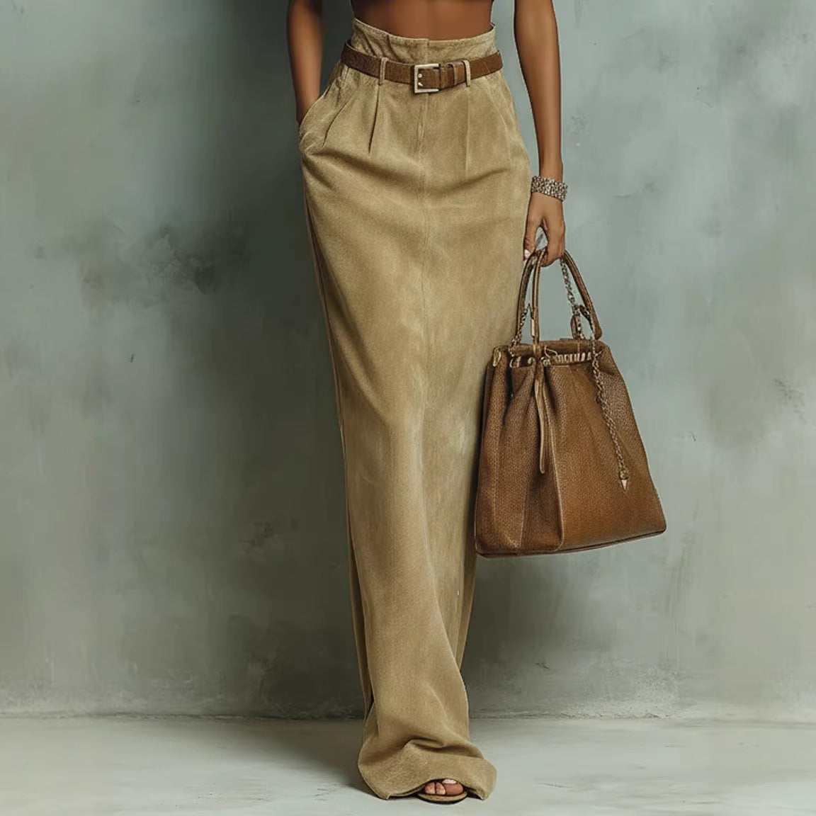 Fashionable Faux Suede Velour Set Vest And Pants