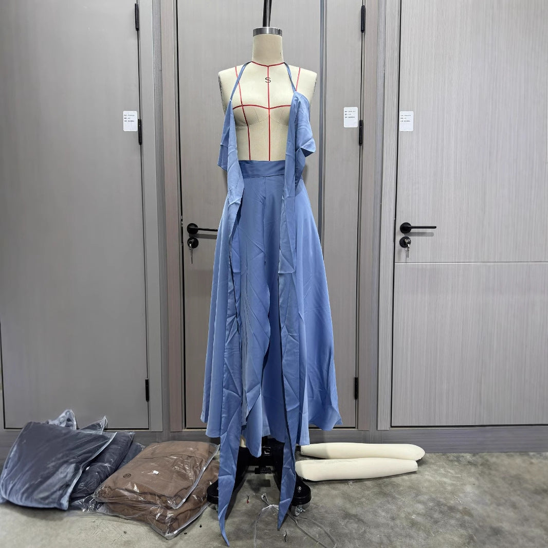 Tube-top Strap Vest And Waist-cinching Skirt Set