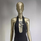 Halter Deep V Diamond Rose Tight Jumpsuit Party Dress