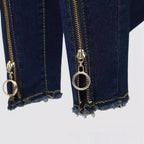 Dark Blue Metal-zipper Jeans From Europe And The US