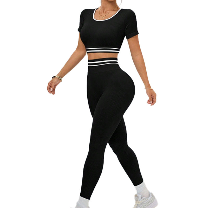 FallWinter European And American Color-Block Yoga Clothing Set
