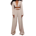 Womens Waist-revealing Straight-leg Pants And Long-sleeve Top Set