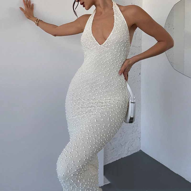 Stylish ChicAnd Elegant V-neck Backless Halter Summer Dress