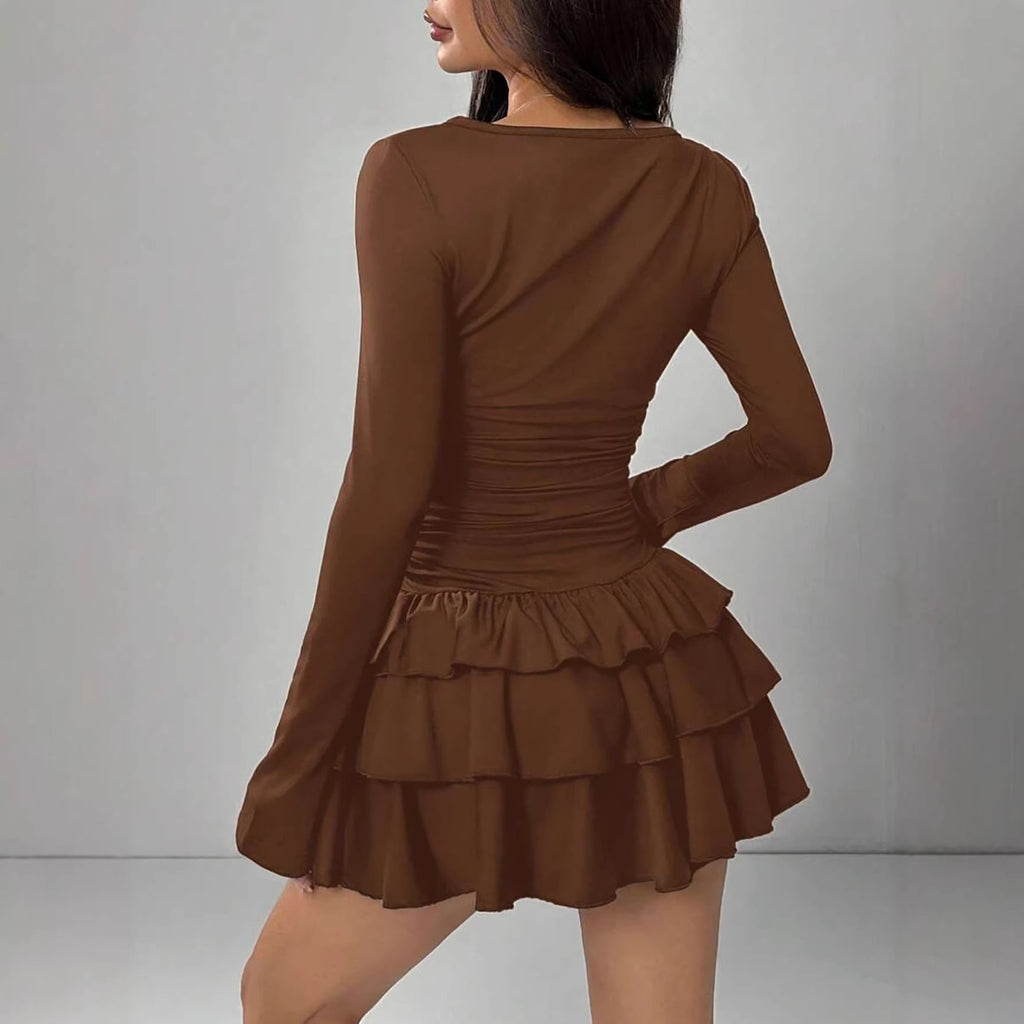 Round-neck Sheath Dress With Pleats And Long Sleeves