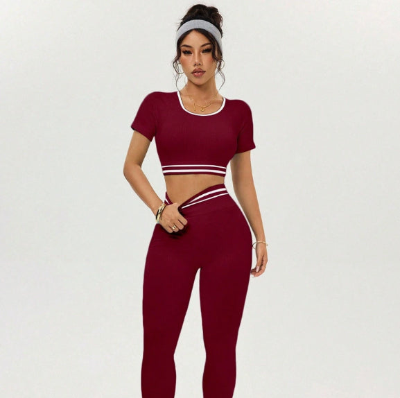 FallWinter European And American Color-Block Yoga Clothing Set