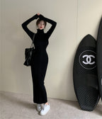 Womens Slim-Fit Knitted Turtleneck Maxi Dress