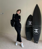 Womens Slim-Fit Knitted Turtleneck Maxi Dress