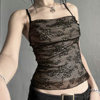 Printed Rhinestone Lace Camisole Top