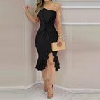 Backless Ruffled Fitted Off-the-shoulder Dress
