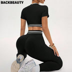 FallWinter European And American Color-Block Yoga Clothing Set