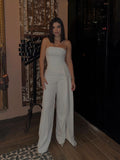 White Tube Top With Irregular Hem & High-waisted Pants Suit