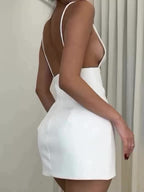 White Backless V-neck Mini Dress