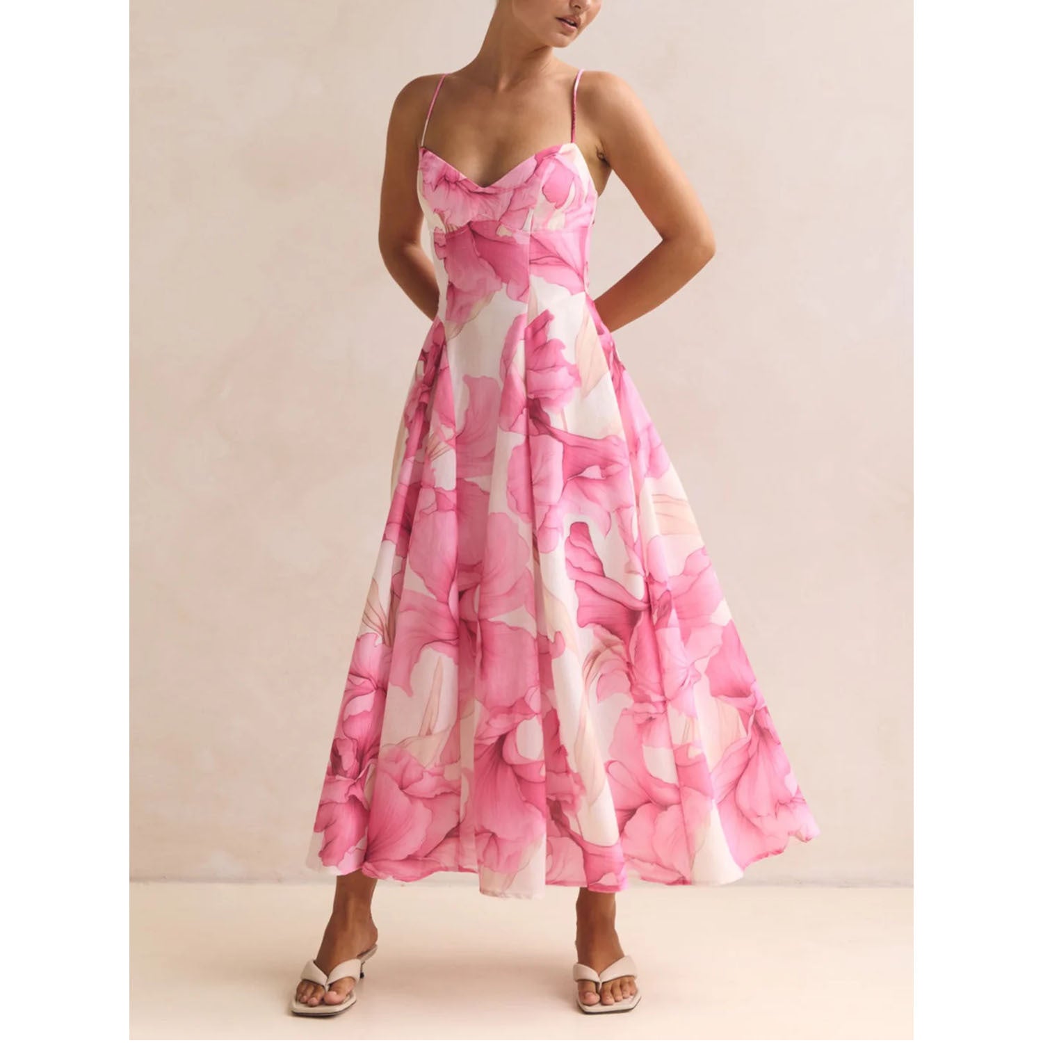 Floral Print Sweet Mid-Length Wrap Dress