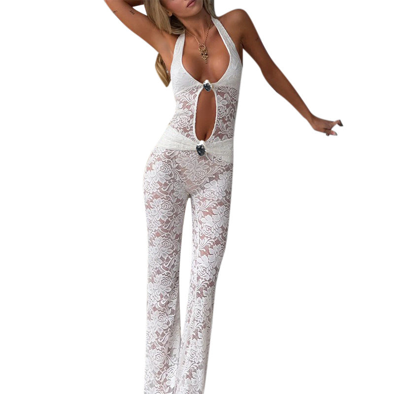 Women's Lace Hollow Backless Jumpsuit